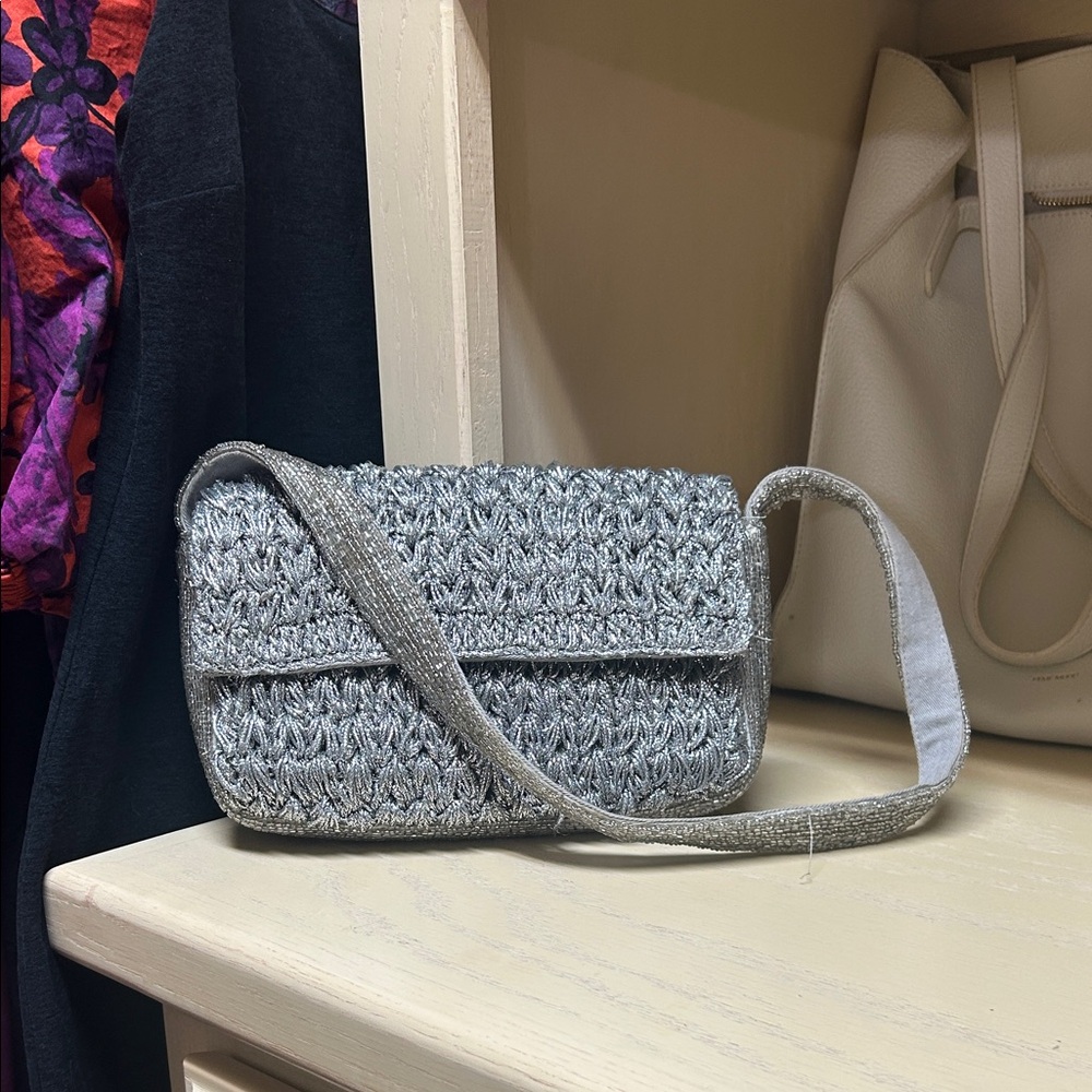 Anthropologie Silver Textured Mini Bag